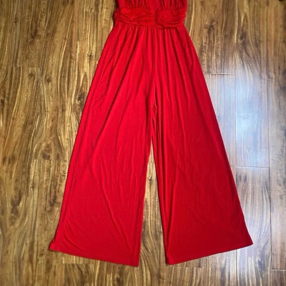 Shelby & Palmer Women's Red Halter Jersey Wide Leg Pant Jumpsuit Size Small Glam - Picture 4 of 14